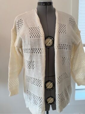 Cream Open-Front Knit Cardigan Sweater